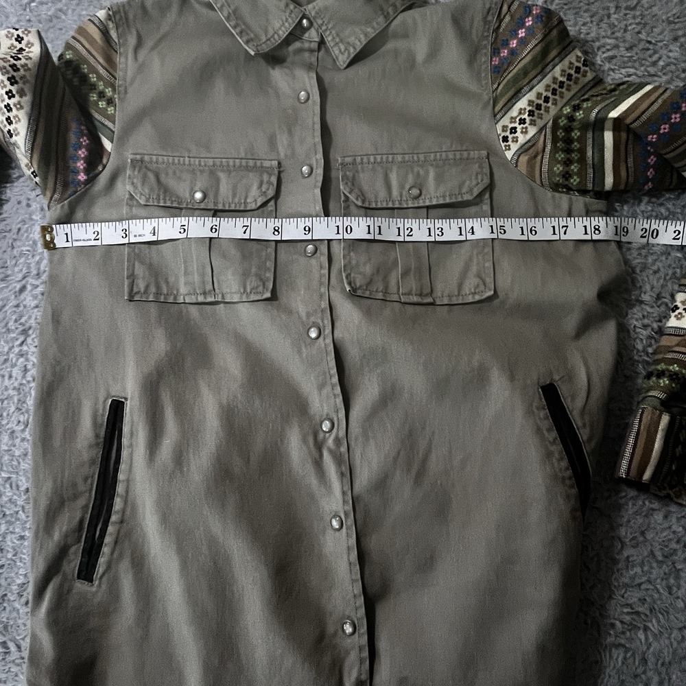 Ali & Kris Sz S Pearl Snap Embroidered Shirt Jacket Boho Army Green Chore Ranch - Picture 3 of 15